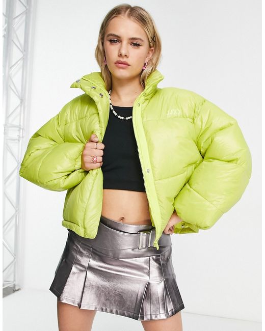 Jjxx shiny high neck padded jacket in lime-