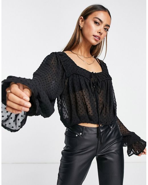 Asos Design textured blouse with volume sleeve tie front in