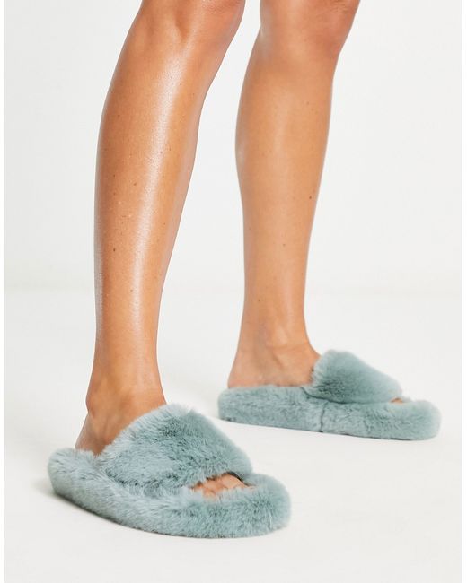 Loungeable bar super fluffy slippers in teal-