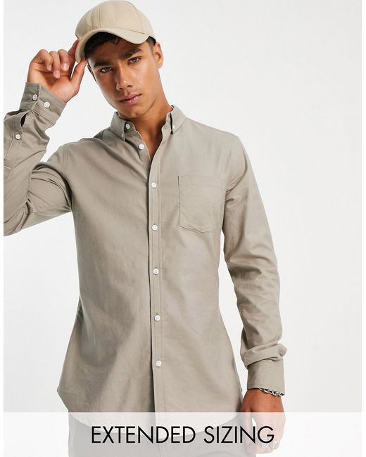Asos Design slim oxford shirt in vintage khaki-