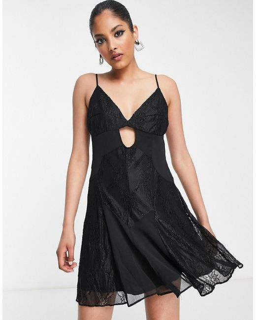 TopShop mix and match lace cut out mini slip dress in