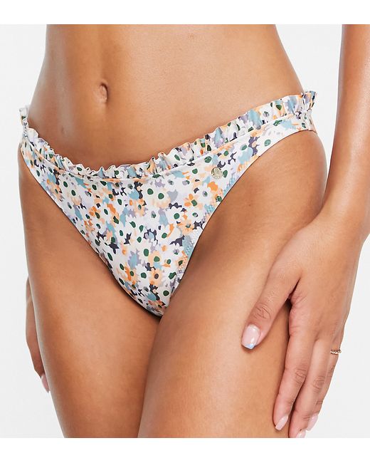 Only Exclusive set bikini bottoms with frill detail in floral print-