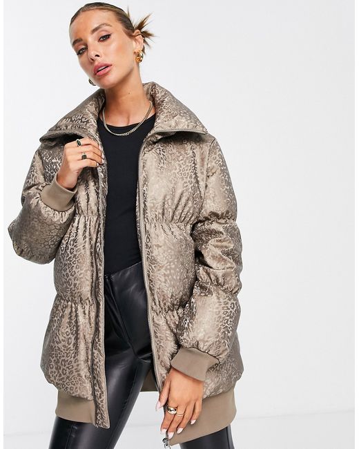 French Connection padded coat in leopard print