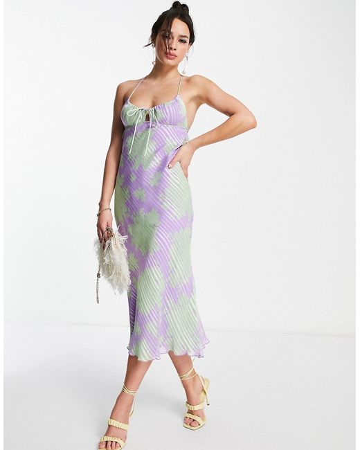 Asos Design bias midi slip dress with scoop neck in satin floral print-