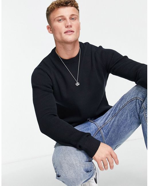 Only & Sons premium knitted ribbed crew neck sweater in