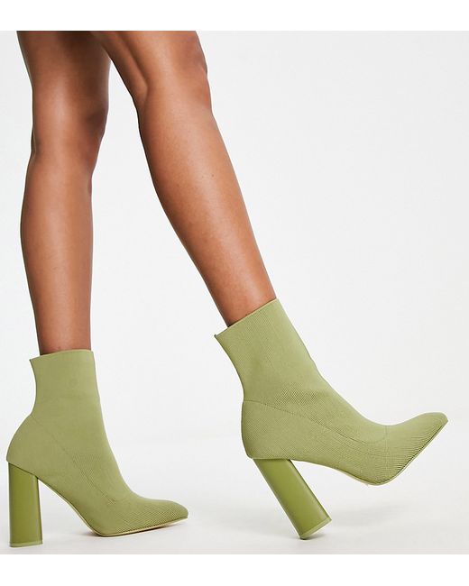 Public Desire Wide Fit Public Desire Exclusive Wide Fit Loyal heel sock boots in olive knit-