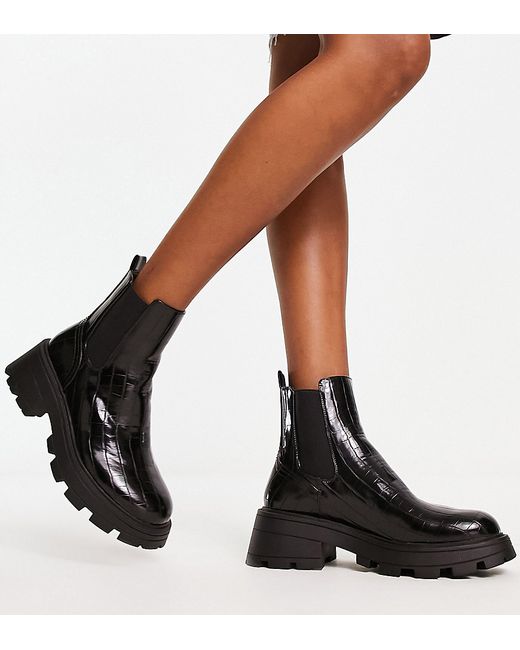 TopShop Wide fit Bella chunky chelsea boots in croc