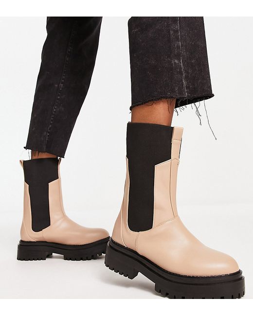 Raid Wide Fit Lizzo flat boots with contrast knit panel in