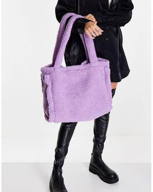 Reclaimed Vintage oversized borg tote bag in lilac-