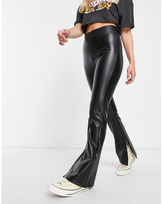 Only faux leather split leg flared pants in