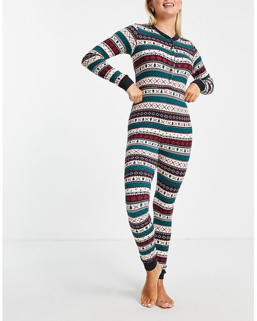Chelsea Peers body-conscious all in one button front pajamas Fair Isle print-