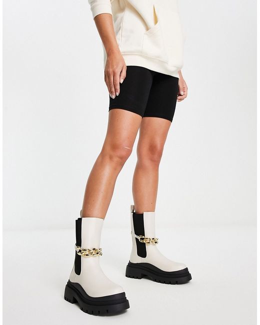 Truffle Collection chunky chain chelsea boots in cream-