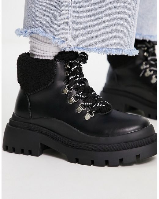 Truffle Collection chunky borg lined hiker boots in