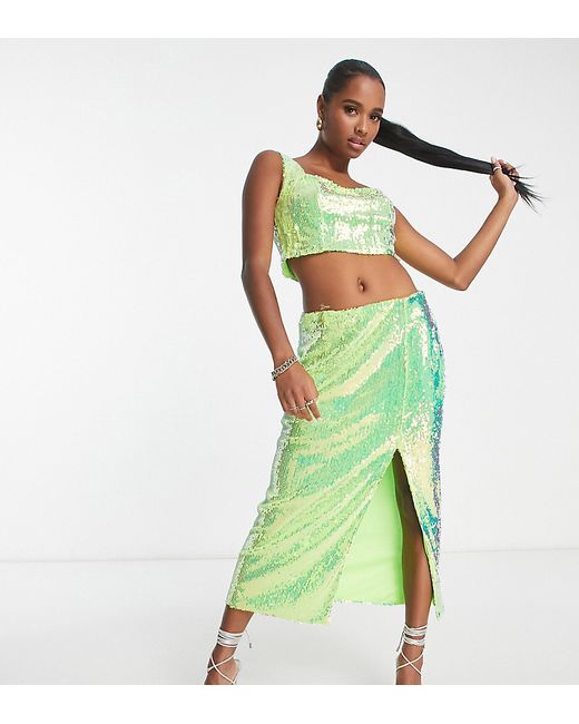 Collective The Label Petite exclusive sequin crop top in iridescent lime part of a set-