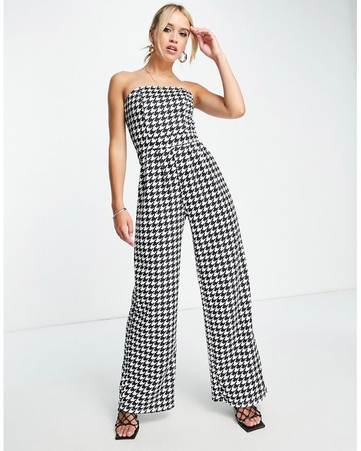 Extro & Vert bandeau wide leg jumpsuit in houndstooth check-