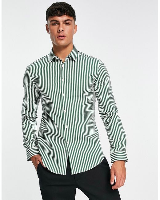 Asos Design skinny fit stripe shirt in dark