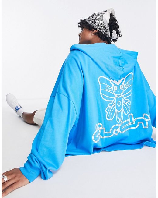 Asos Design super oversized zip up hoodie in with moth back print