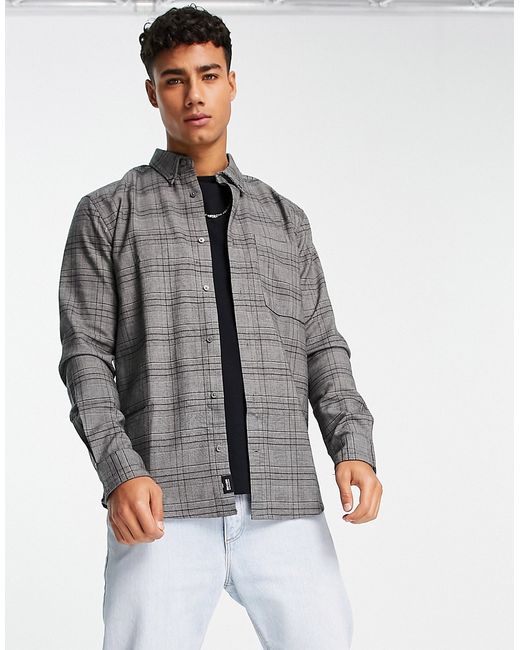 Only & Sons smart check overshirt in dark