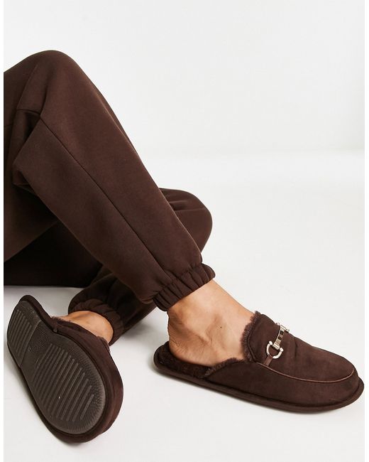 Truffle Collection snaffle trim mule slippers in chocolate