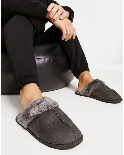Truffle Collection classic mule slippers in with faux fur
