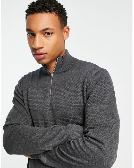 Selected Homme half zip knitted sweater with textured stripe in