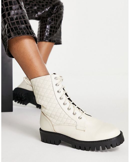 Asra Bumbles lace up ankle boots in bone quilted leather-
