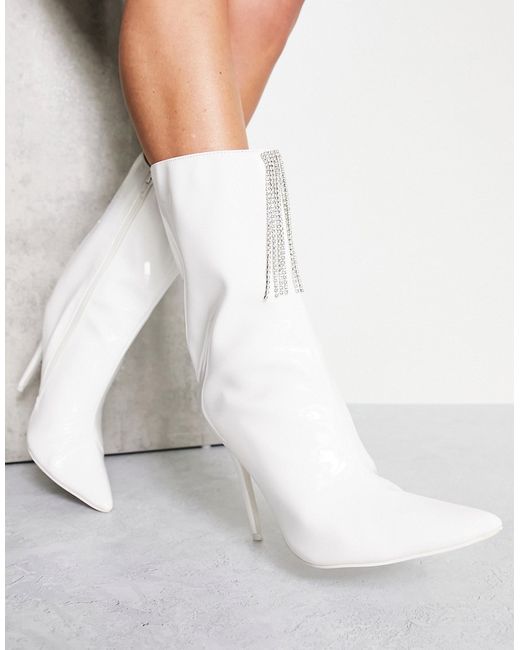 Public Desire Quince high ankle boots with embellished front in patent