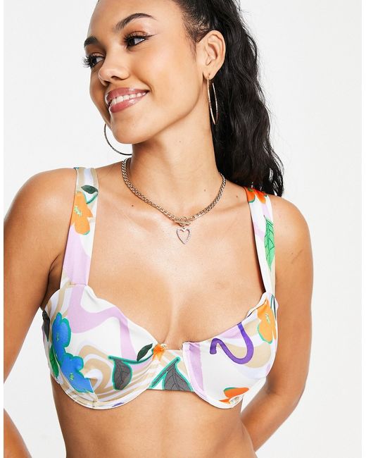 Asos Design Fuller Bust mix and match underwire bikini top in floral swirl print-
