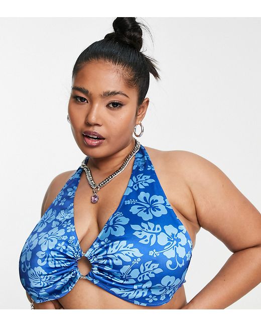 Collusion Plus Hawaiian print ring front halter top in part of a set
