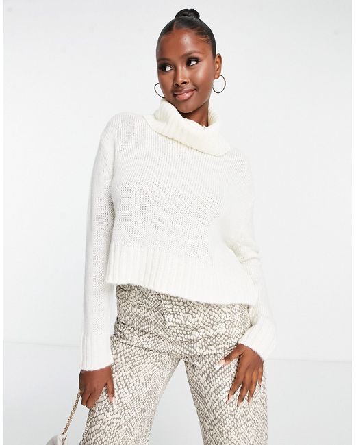 Brave Soul Cattio boxy cropped roll neck sweater in ivory-