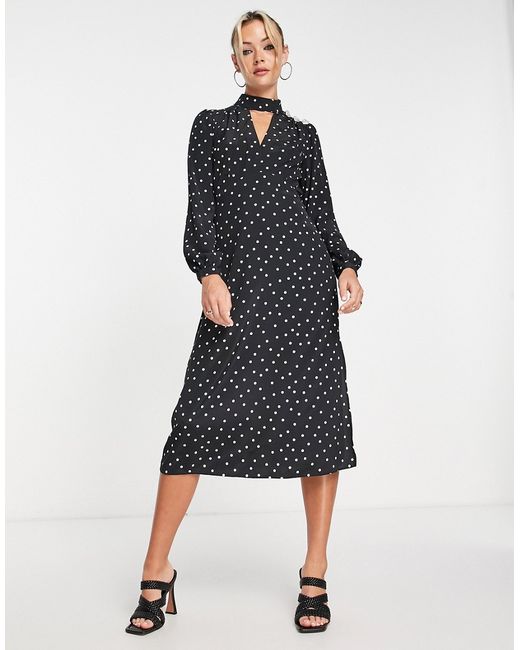 River Island midi dress in polka dot with heart button detail