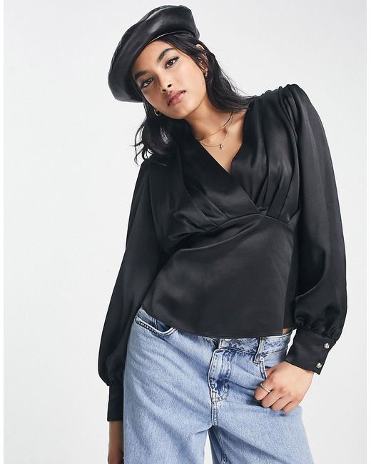 River Island long sleeve batwing blouse in satin