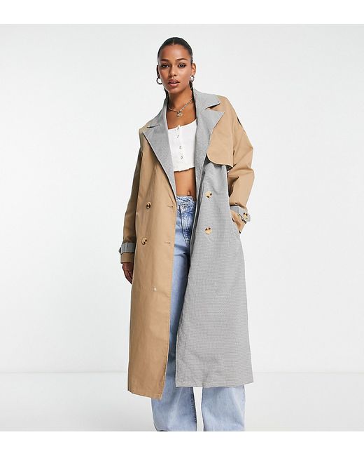Missguided contrast check spliced trench coat-