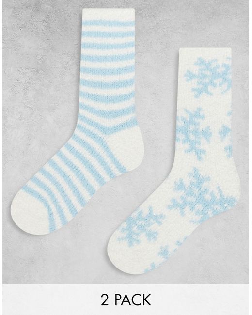 Loungeable Christmas 2-pack fluffy socks in and white snowflake stripe prints