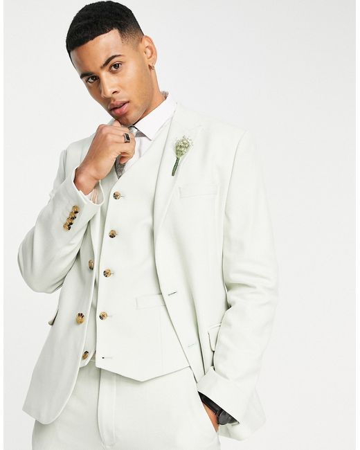 Asos Design Wedding skinny suit jacket in linen mix micro texture pastel