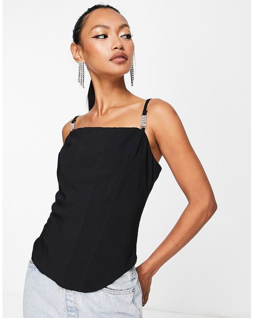 River Island corset top with diamante strap detail in