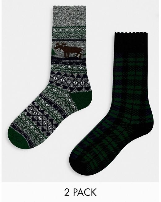 Loungeable christmas 2 pack socks in and gray fairisle check