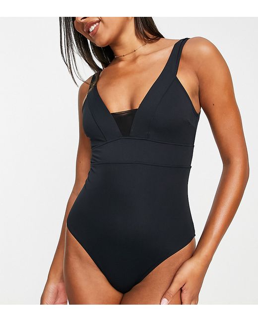 Accessorize plunge front with mesh insert swimsuit in