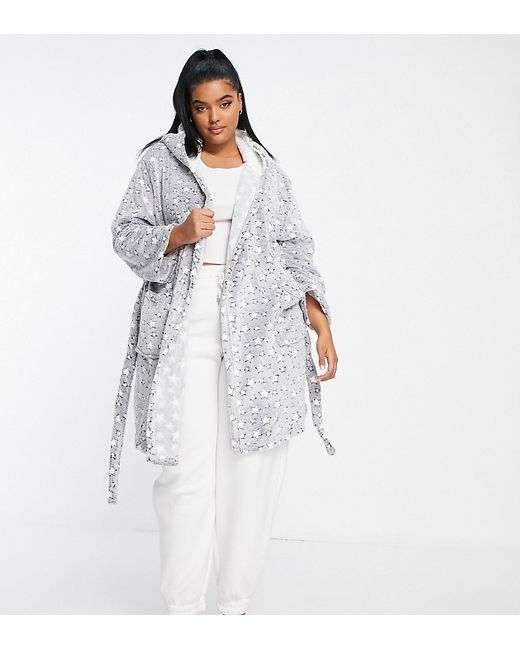Loungeable Plus hooded robe with sherpa lining in multi star