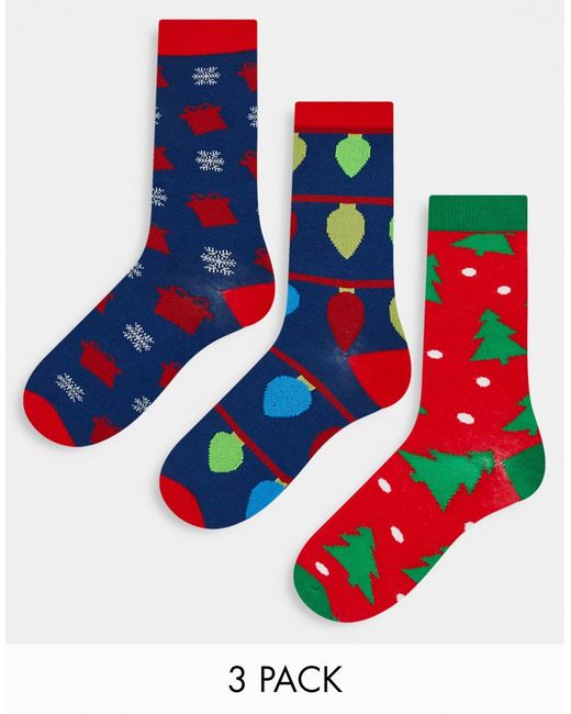 Brave Soul christmas 3 pack tree socks in and green