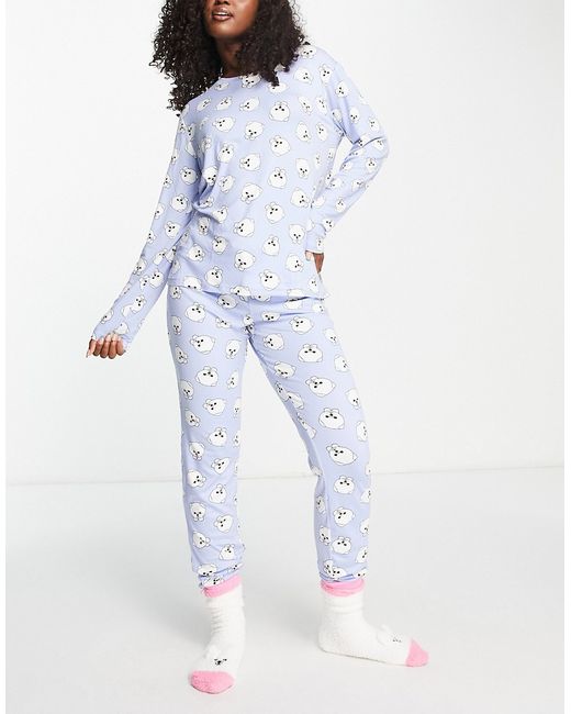 Chelsea Peers long pajama and cozy socks set in lilac white pomeranian print-