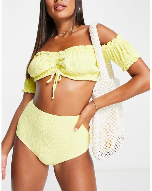 Asos Design milkmaid bikini top in texture lemon