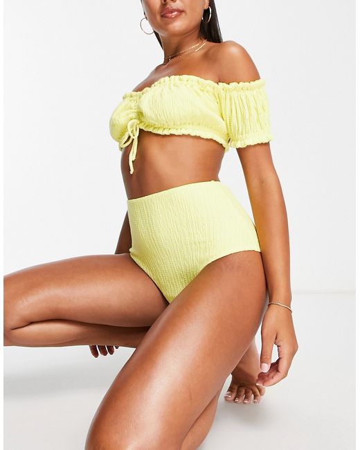 Asos Design high waist bikini bottom in texture lemon