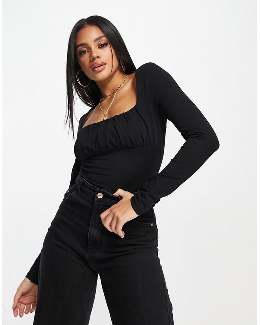 Asos Design gathered bust detail long sleeve top in