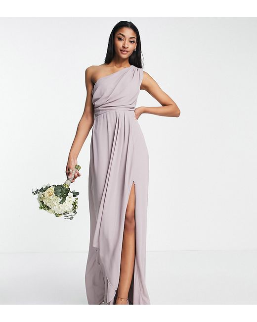 TFNC Tall Bridesmaid chiffon one shoulder drape maxi dress in lavender