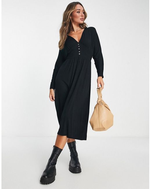 Asos Design waisted long sleeve midi tea dress with buttons in
