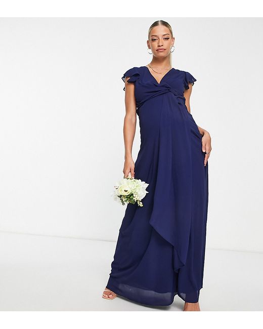 TFNC Maternity Bridesmaid flutter sleeve ruffle detail maxi dress in