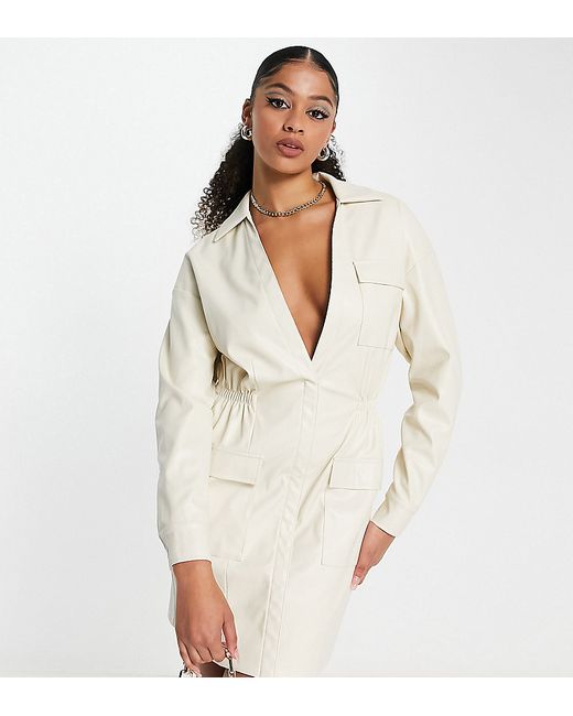 Simmi Clothing Simmi Tall relaxed plunge front blazer shirt dress in cream-