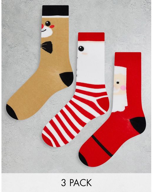 Brave Soul Christmas 3-pack santa snowman socks in and white