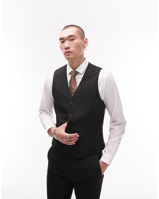 Topman stretch skinny textured suit vest in